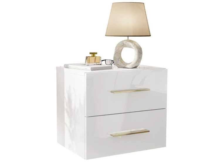 Podwieszany stolik nocny z dwoma szufladami Nuveo Lux Biały połysk