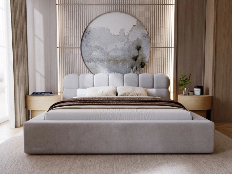 Łóżko tapicerowane z pojemnikiem i stelażem 140x200 Plaza Szare