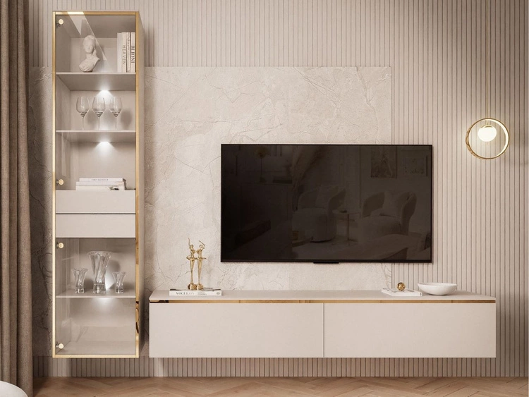 Zestaw mebli wiszących do salonu z oświetleniem LED w stylu glamour Evare Kaszmir