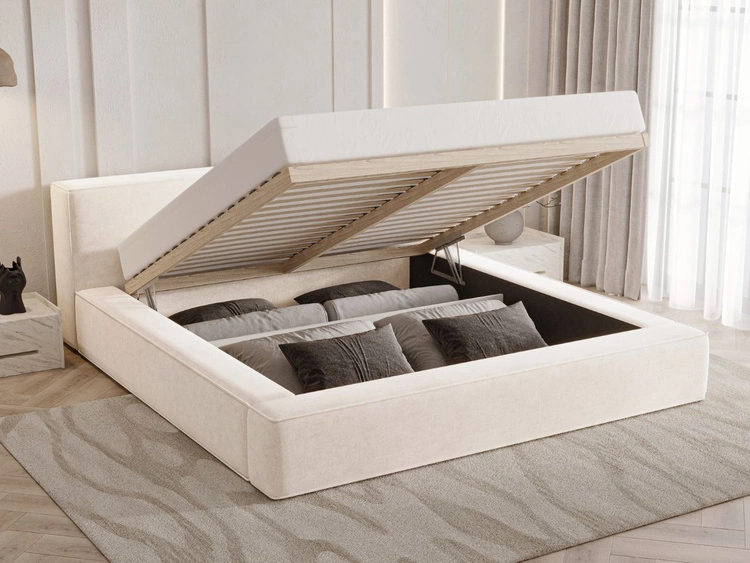 Łóżko tapicerowane z pojemnikiem i stelażem 140x200 Mali Kremowe