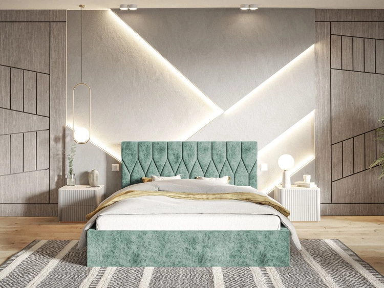 Łóżko tapicerowane z pojemnikiem i stelażem 120x200 Gaja Jasnozielone