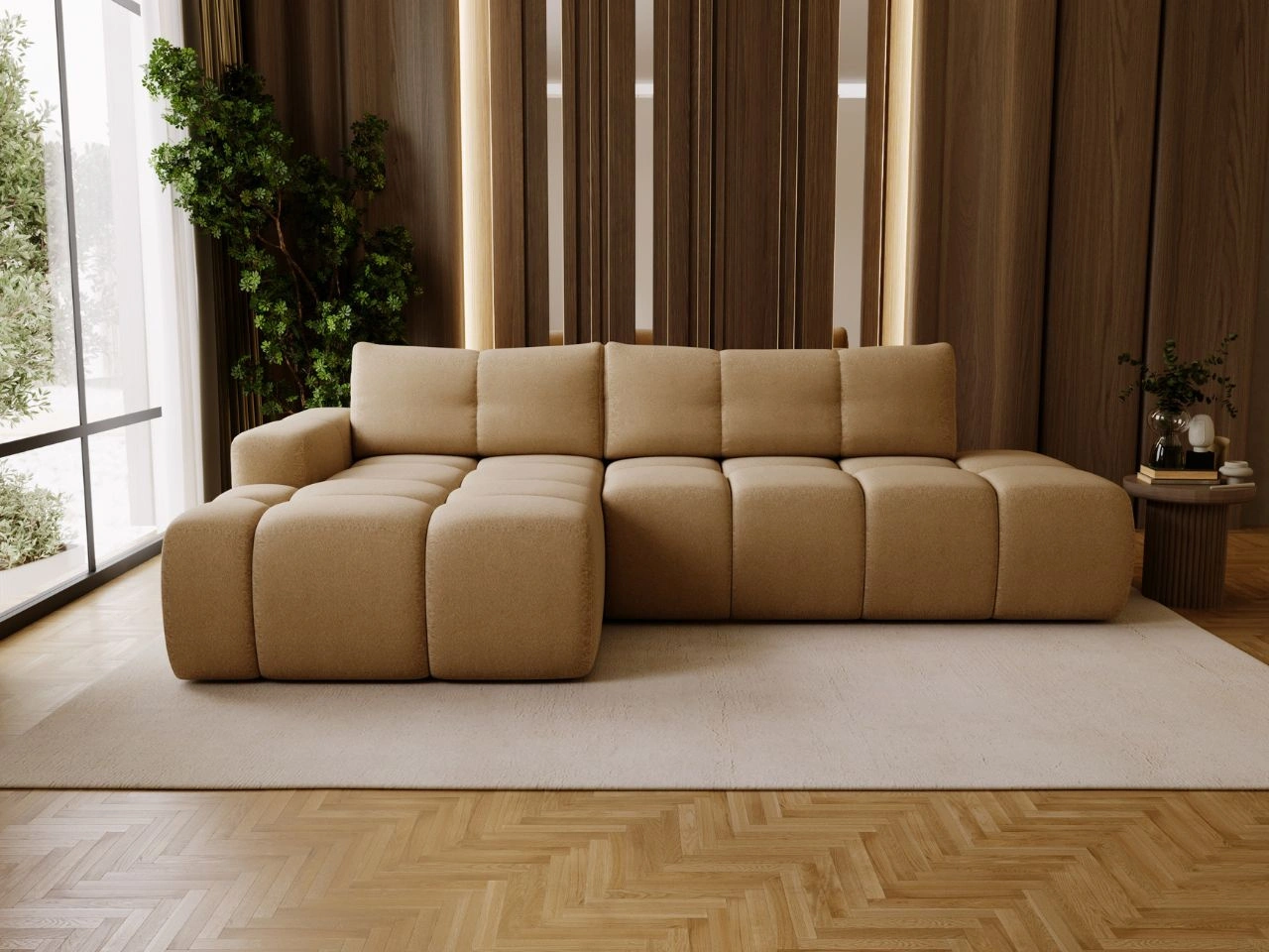 Narożnik L Lewy z funkcją spania i pojemnikiem Montero Jasnobrązowy