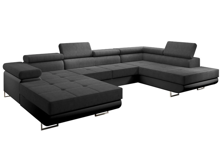 Narożnik U prawy z funkcją spania i pojemnikiem Solam U Czarny