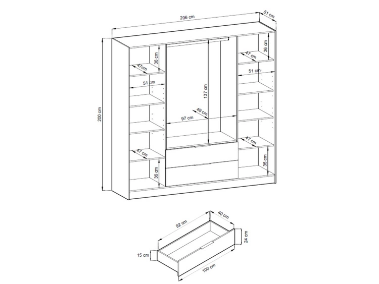 Szafa czterodrzwiowa z drzwiami uchylnymi 206 cm Macron Szara z lamelami