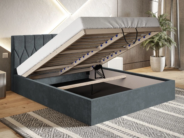 Łóżko tapicerowane z pojemnikiem i stelażem 140x200 Gaja Zielone