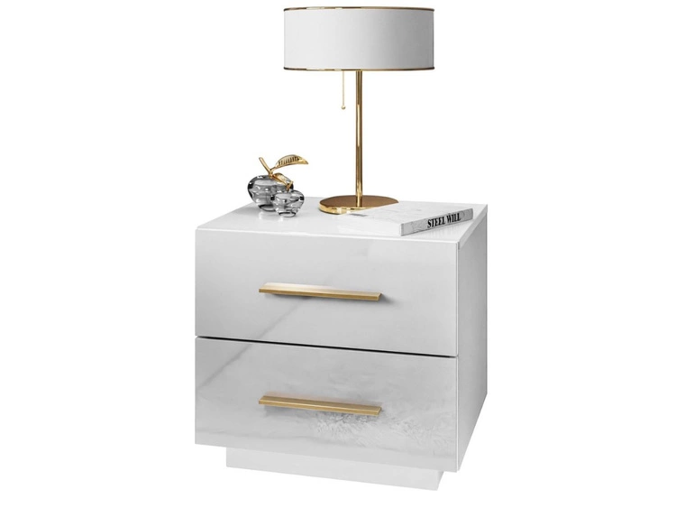 Stolik nocny z dwoma szufladami Nuveo Lux Biały Połysk