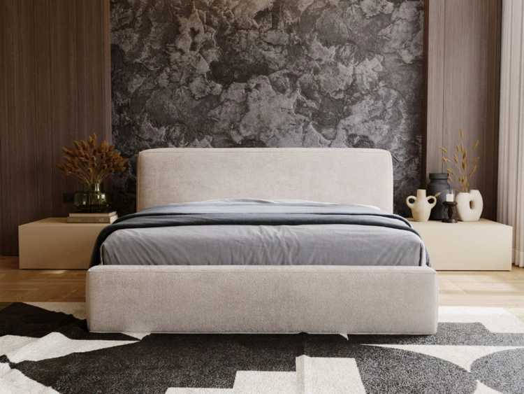 Łóżko tapicerowane z pojemnikiem i stelażem 160x200 cm Monza Beżowe