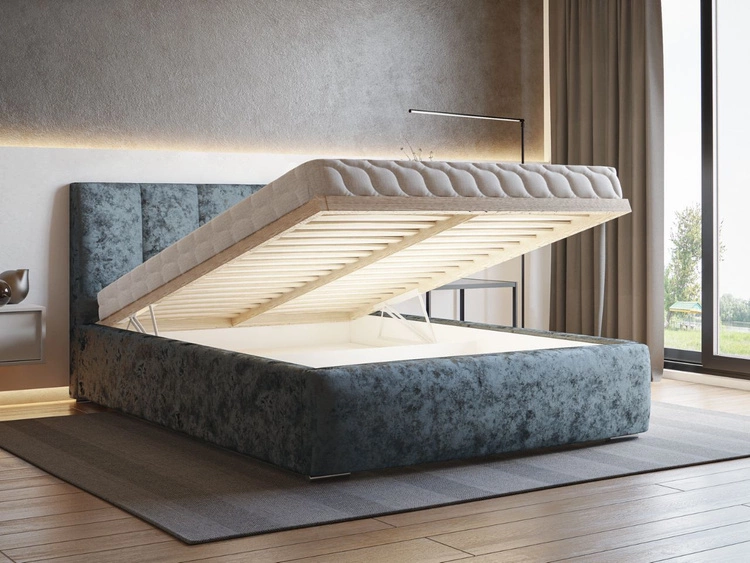 Tapicerowane łóżko z pojemnikiem 180x200 Story Niebieski