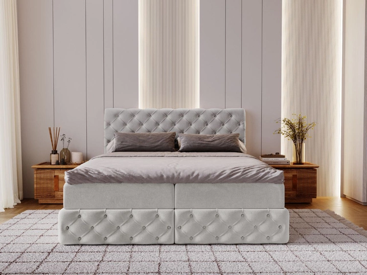 Łóżko kontynentalne z pojemnikiem na pościel 160x200 cm Canolo Jasnoszare