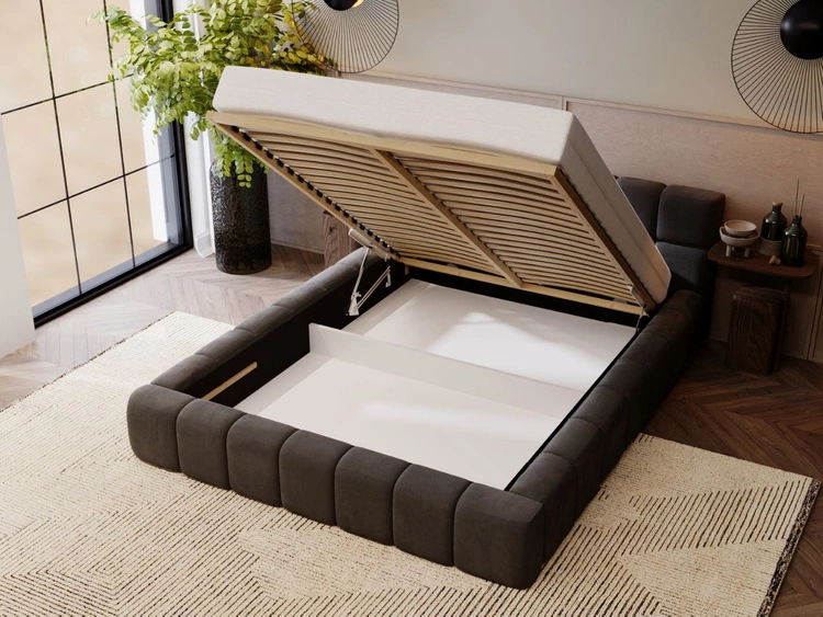 Łóżko tapicerowane z pojemnikiem i stelażem 160x200 Alicante Antracytowe