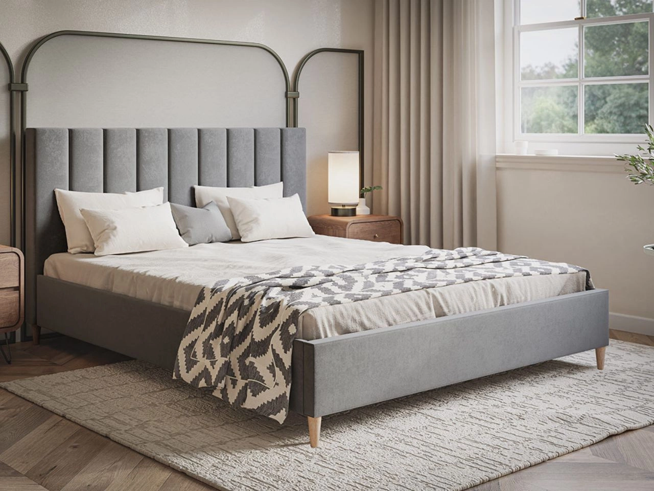 Łóżko tapicerowane ze stelażem 120x200 Snazi Szary