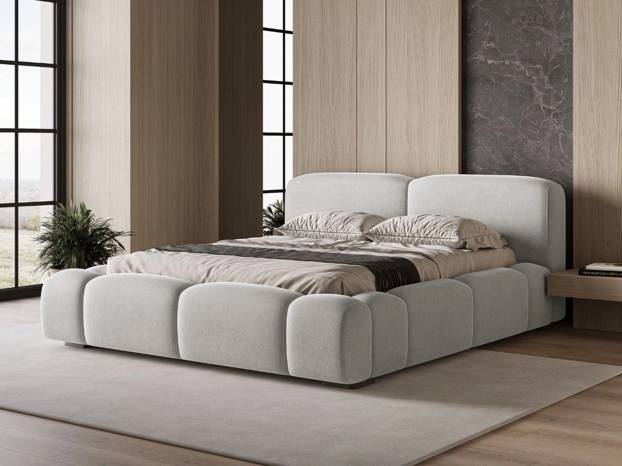 Łóżko tapicerowane z pojemnikiem i stelażem 140x200 Aubi Szare