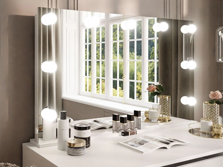 Toaletka z lustrem, szufladami i oświetleniem LED Melo Elite biały połysk