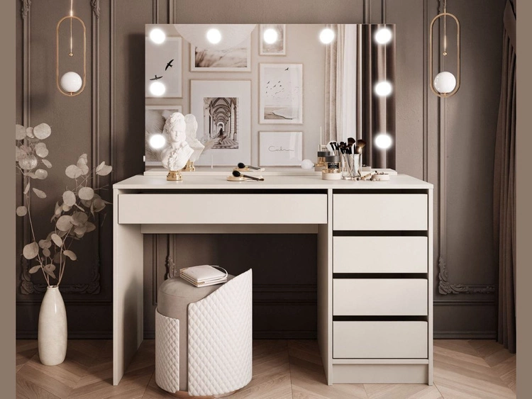 Toaletka z lustrem, szufladami i oświetleniem LED Melo Elite kaszmir mat