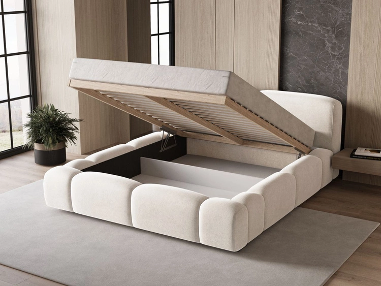 Łóżko tapicerowane z pojemnikiem i stelażem 120x200 Aubi Kremowe
