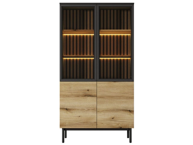 Wysoka witryna stojąca do salonu Loara Czarna, Dąb Evoke