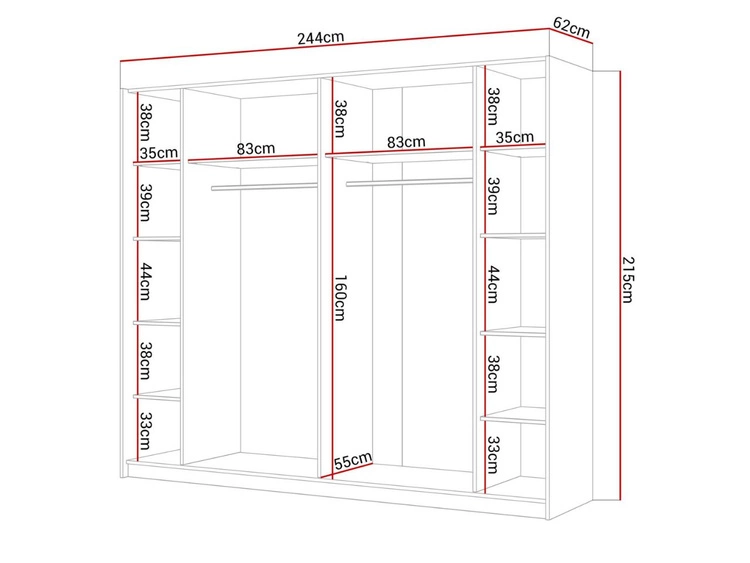 Szafa dwudrzwiowa z drzwiami przesuwnymi i lustrem 244 cm Nuveo Biały połysk
