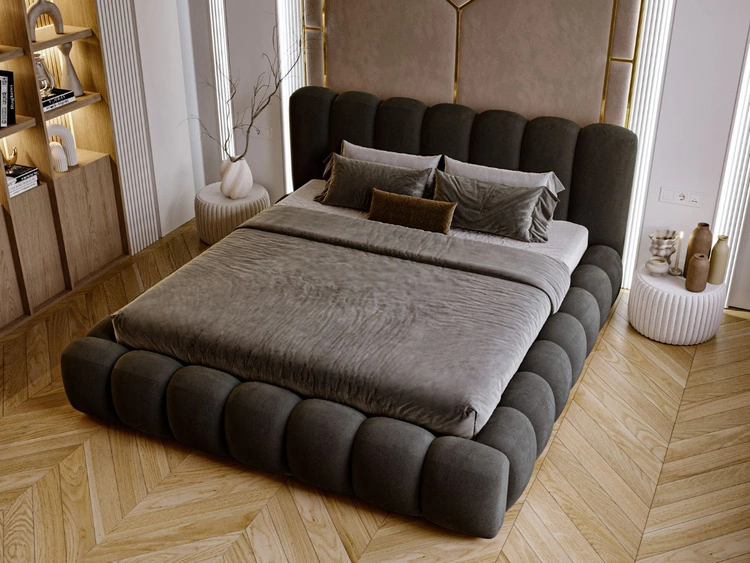 Łóżko tapicerowane z pojemnikiem i stelażem 160x200 Averia Ciemny szary