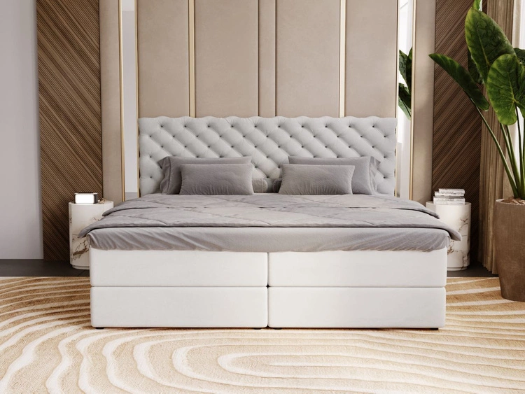 Łóżko kontynentalne z pojemnikiem na pościel 180x200 Bergamo jasnoszare