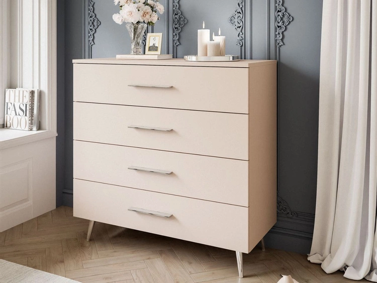 Komoda z szufladami i oświetleniem LED na srebrnych nogach Nuveo Kaszmir