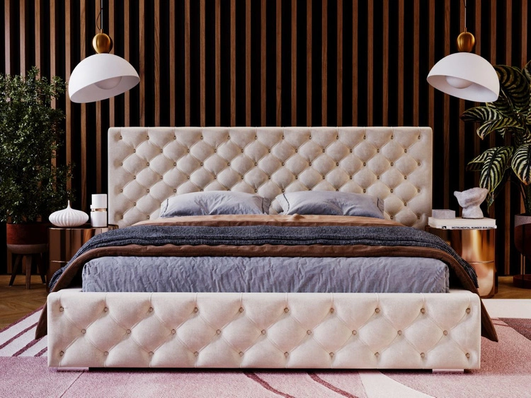 Łóżko chesterfield z szerokim zagłowiem 140x200 Madera Beżowe