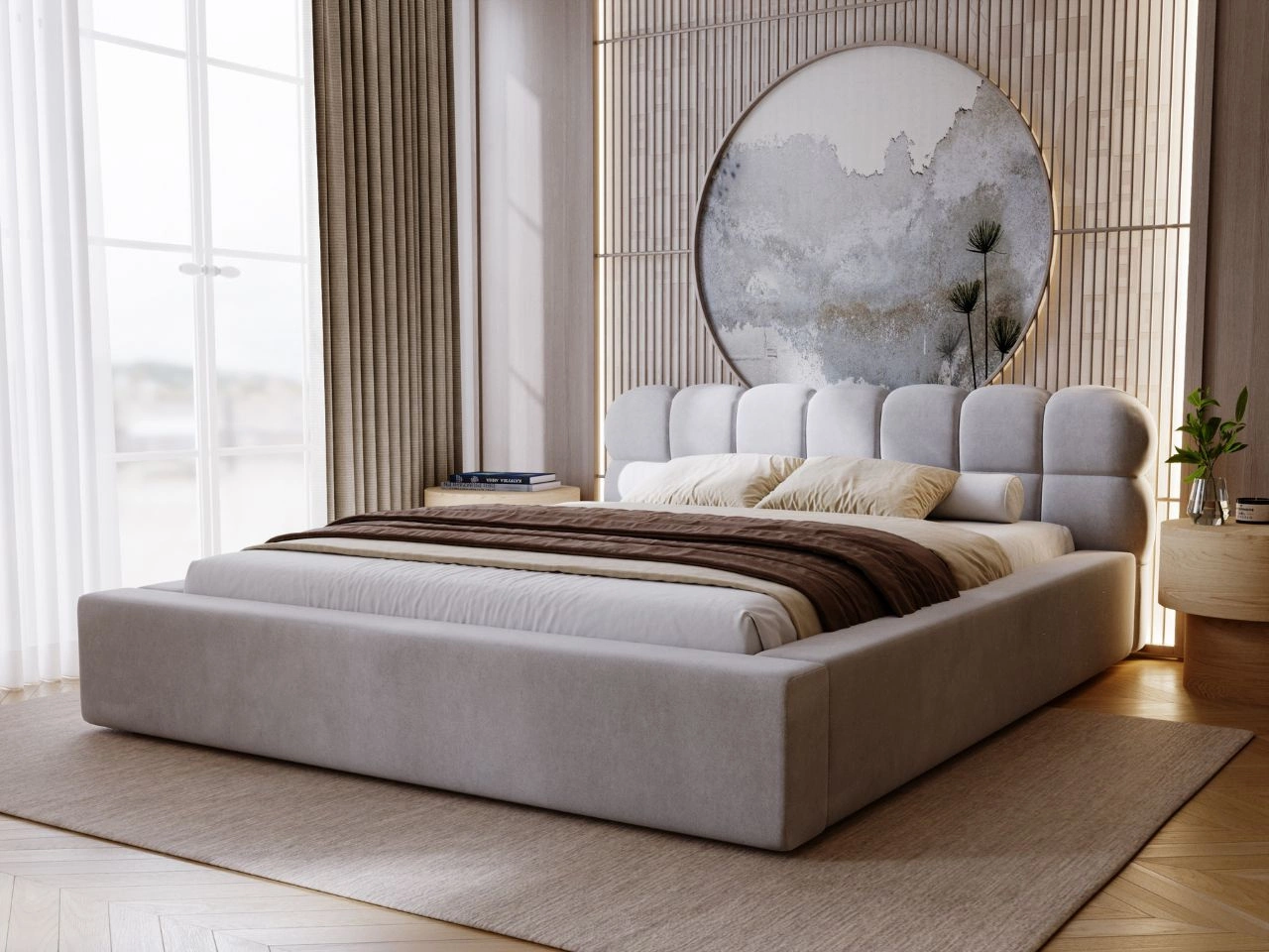 Łóżko tapicerowane z pojemnikiem i stelażem 120x200 Plaza Szare