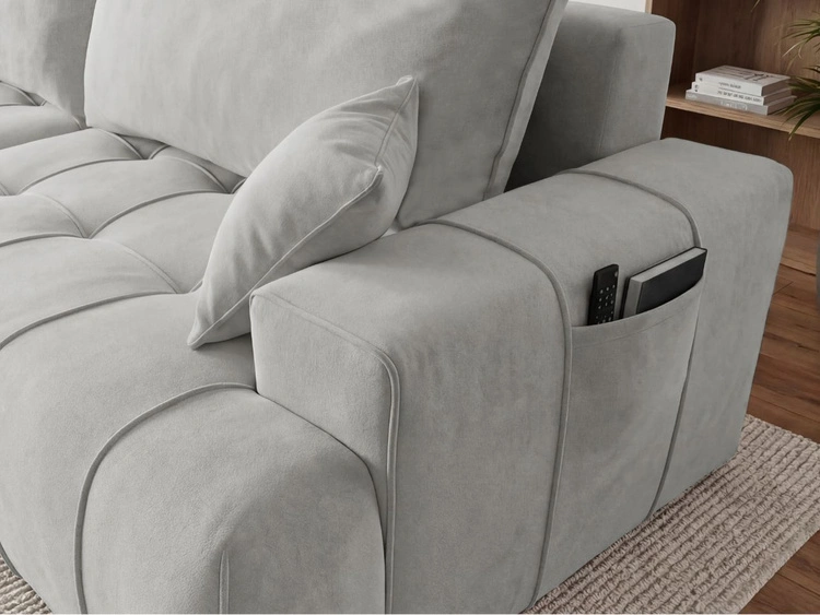 Narożnik L z funkcją spania i pojemnikiem Tulio lewy szary