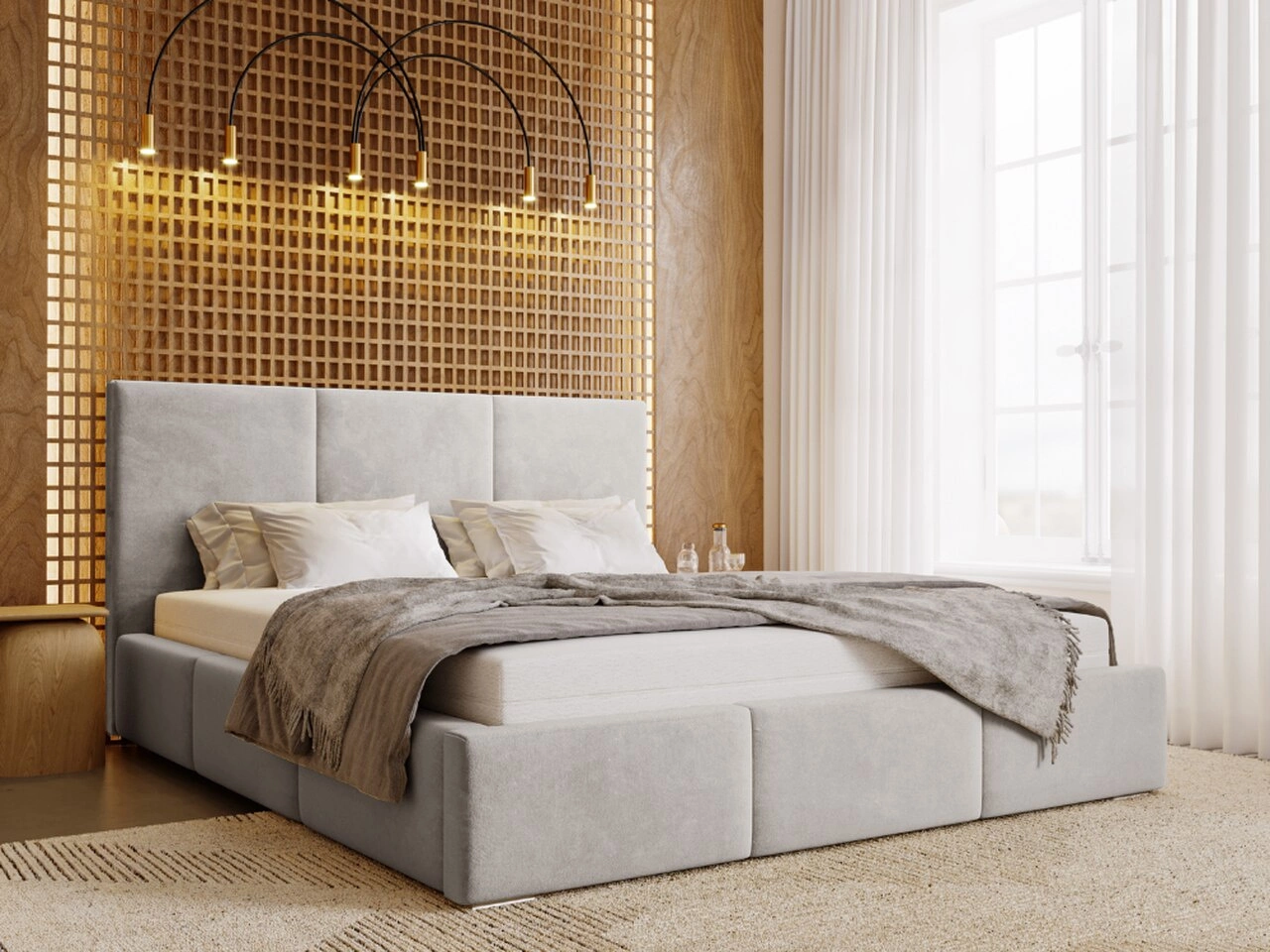 Łóżko tapicerowane z pojemnikiem i stelażem 160x200 cm Lincoln Szare