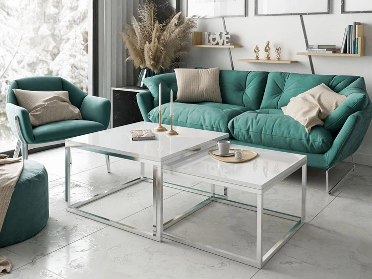 Stolik kawowy na chromowanym stelażu Asumi Biały Połysk 36x42