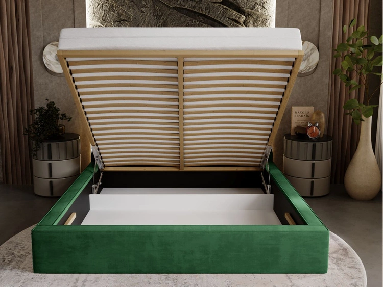 Łóżko tapicerowane z pojemnikiem i stelażem 160x200 Apollo Zielone