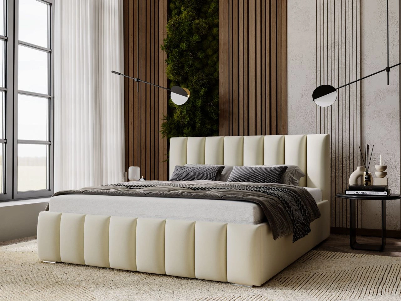 Łóżko tapicerowane z pojemnikiem i stelażem 180x200 Neos Beżowe