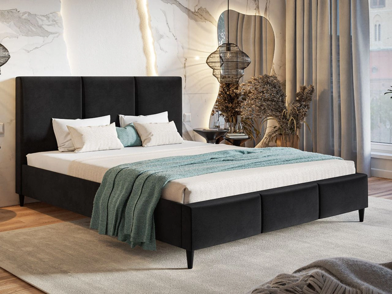 Łóżko tapicerowane ze stelażem 180x200 Trio Czarne