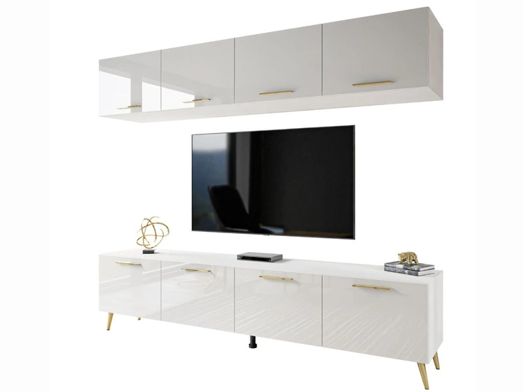 Meblościanka do salonu na złotych nogach Noaé Biały połysk