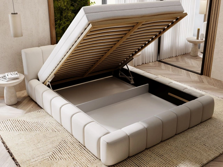 Łóżko tapicerowane z pojemnikiem i stelażem 160x200 Split Jasny szary