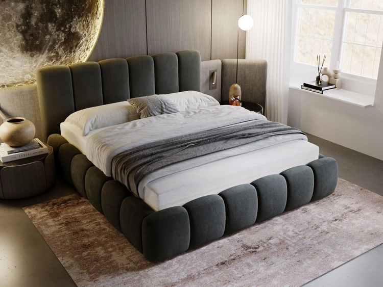 Łóżko tapicerowane z pojemnikiem i stelażem 160x200 Cloud Ciemny szary