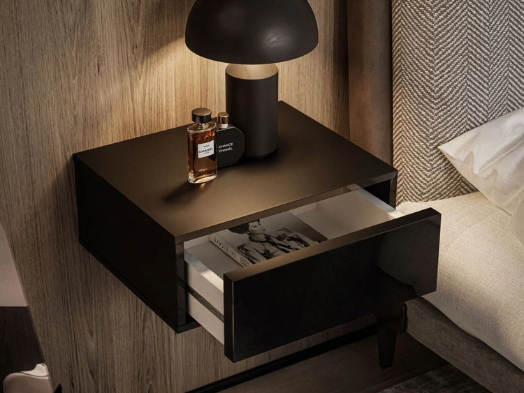 Stolik nocny wiszący z szufladą Brisa czarny połysk