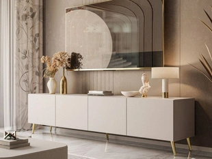 Szafka RTV pod telewizor z drzwiczkami na złotych nóżkach 200 cm Nodoo Kaszmir