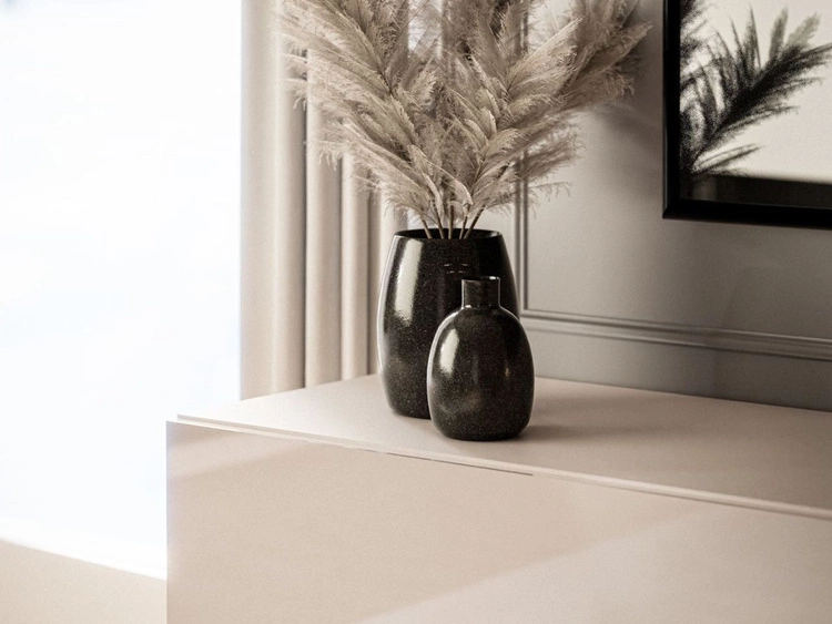 Szafka RTV 90 cm z oświetleniem LED i złotymi metalowymi nóżkami Aurelie Kaszmir połysk