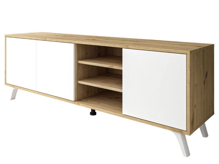 Szafka RTV pod telewizor z drzwiczkami i białymi nogami Vivance Biały i dąb artizan