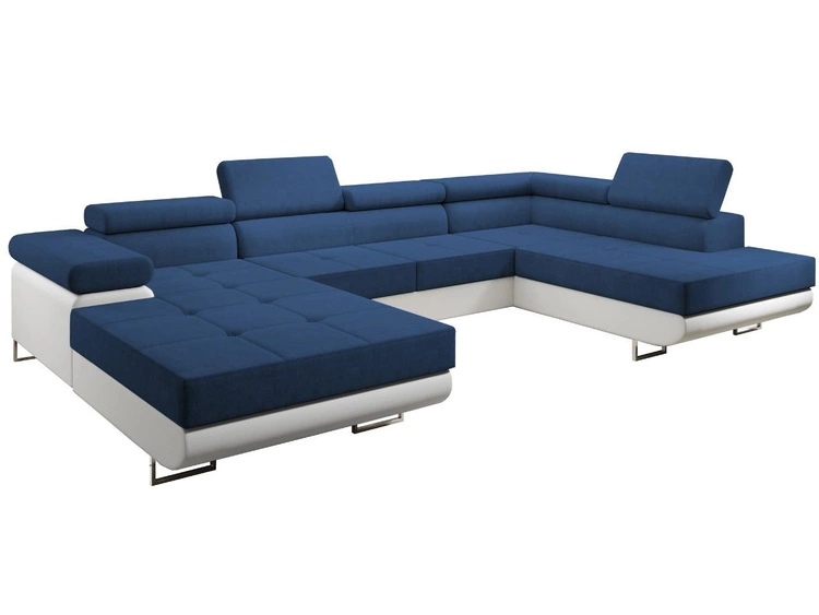 Narożnik U prawy z funkcją spania i pojemnikiem Solam U Granatowy, Biały