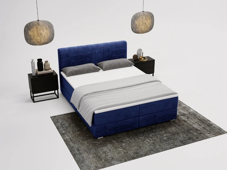 Łóżko kontynentalne z pojemnikami na pościel 120x200 Forte Ciemnoniebieskie
