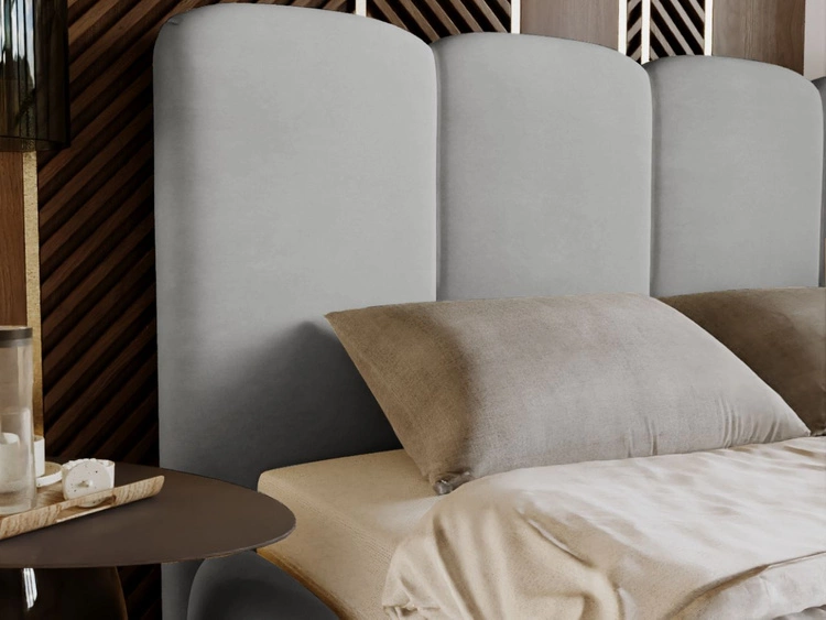 Łóżko tapicerowane z pojemnikiem i stelażem 140x200 Galli Jasnoszare