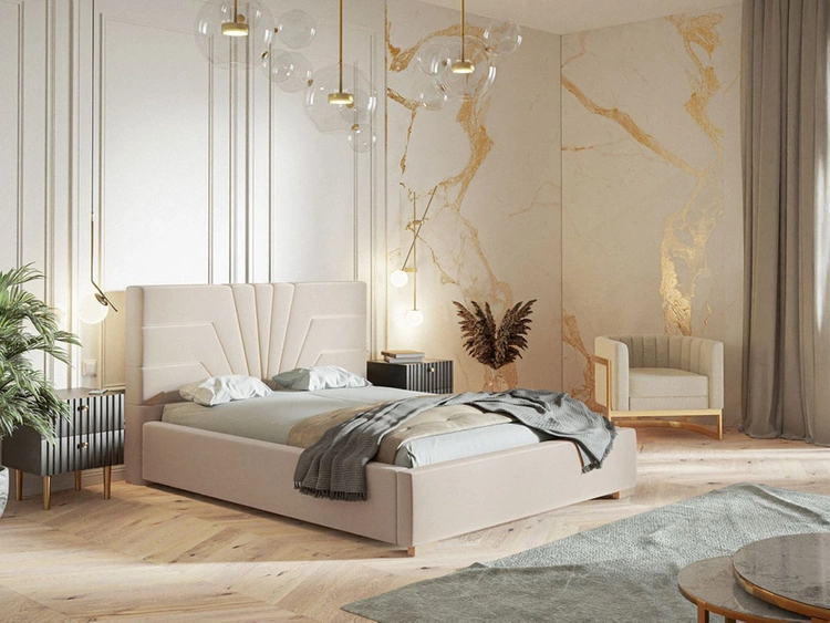 Łóżko tapicerowane z pojemnikiem i stelażem 180x200 Tesis Beżowe