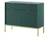 Komoda z drzwiami i szufladami Amber zielona na złotych nogach