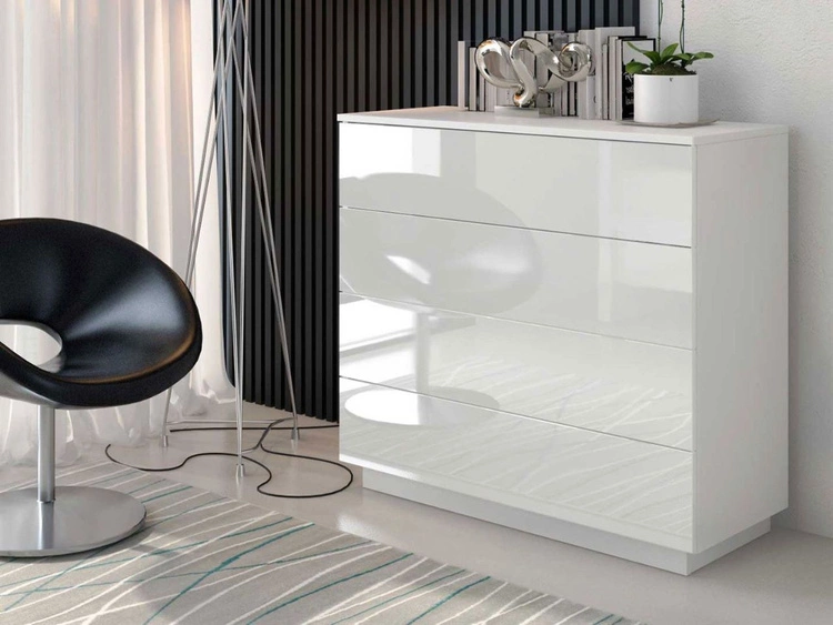 Komoda z czterema szufladami i oświetleniem LED Nuveo Biały połysk