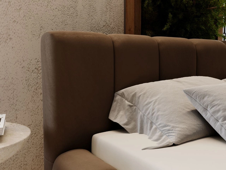 Łóżko tapicerowane z pojemnikiem i stelażem 140x200 Split Brązowy