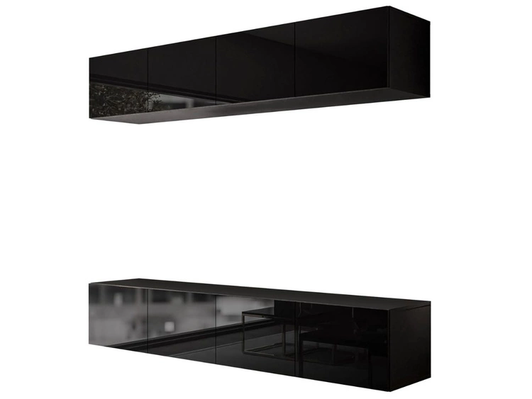 Wisząca meblościanka do salonu z oświetleniem LED Nodoo Czarny połysk