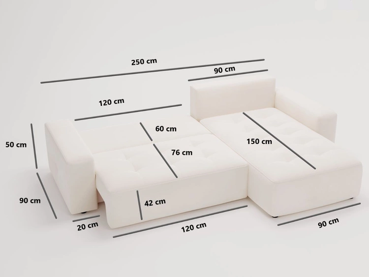 Narożnik L Prawy z funkcją spania i pojemnikiem Portland Kremowy