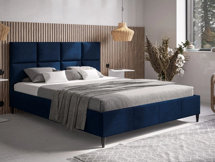 Łóżko tapicerowane ze stelażem 140x200 Luxe Ciemny niebieski