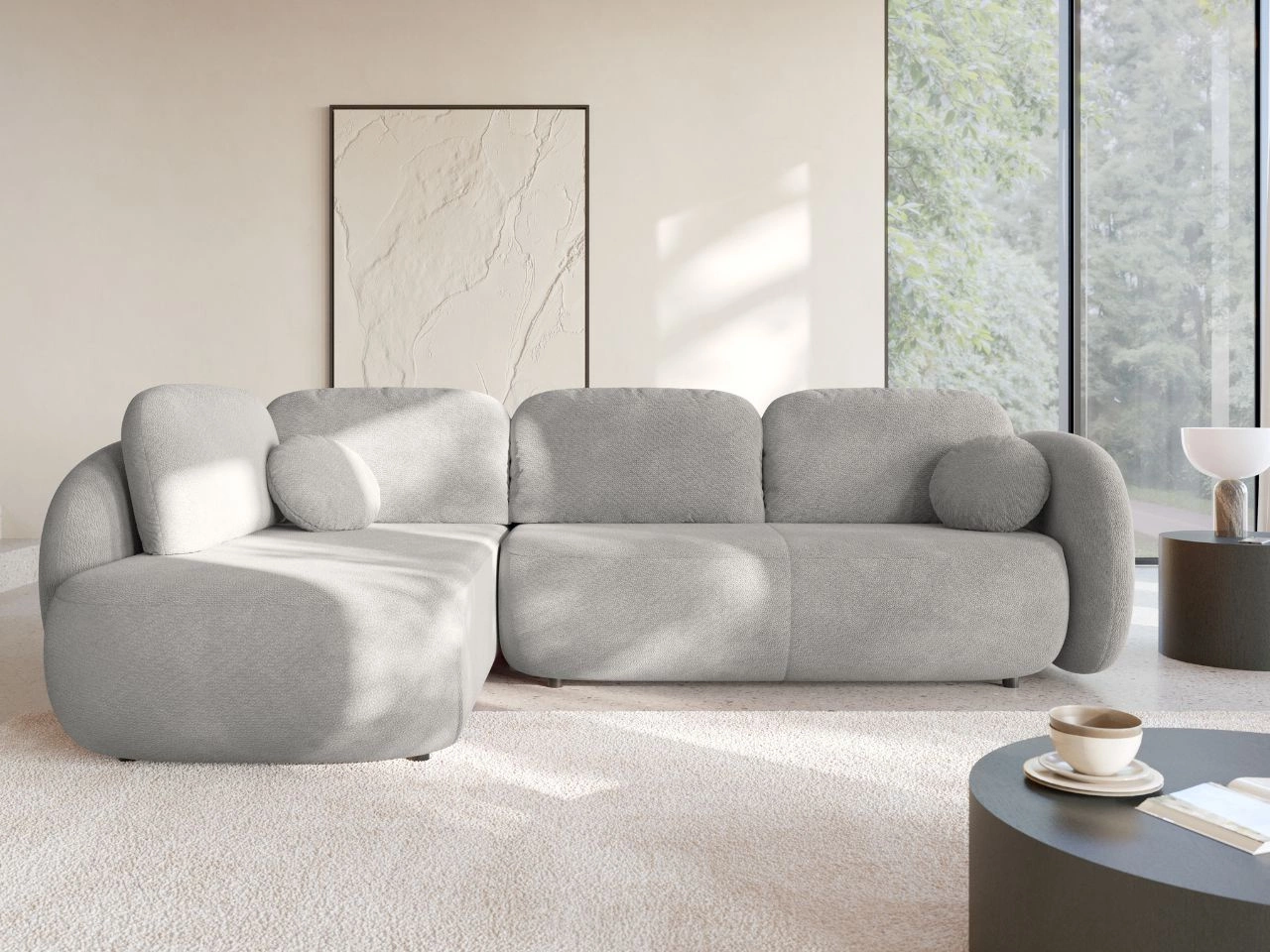 Narożnik z funkcją spania i pojemnikiem Lewy Carino Jasnoszary